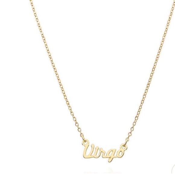 GOLD PLATED VIRGO SCRIPT ASTROLOGY , ZODIAC PEDANT HOROSCOPE NECKLACE - Picture 5 of 7